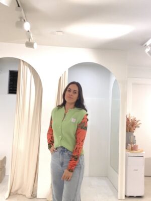 SOHO KNIT BUTTON TOP GREEN S TOT L