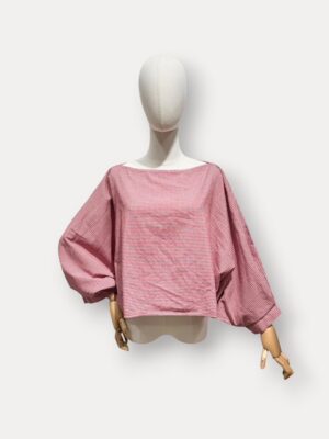 3/4 Sleeve Fine Check Blouse Red