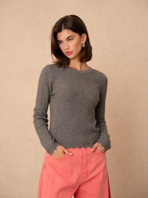 Rib Knit Top Ls Grey